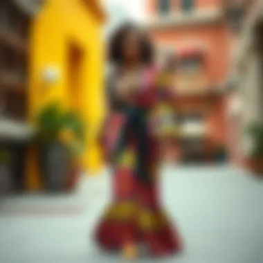 A vibrant 80s inspired dress showcasing bold colors and patterns