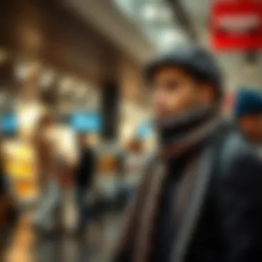 Customer Reviewing Armine Sport Scarf Options Customer reviewing Armine Sport scarf options