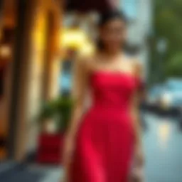 Chic shoulder strap midi dress in a vibrant color