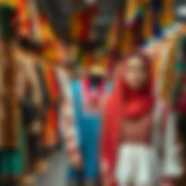 Traditional Clothing in Azerbaijan Vibrant display of traditional Azerbaijani clothing styles in a market setting