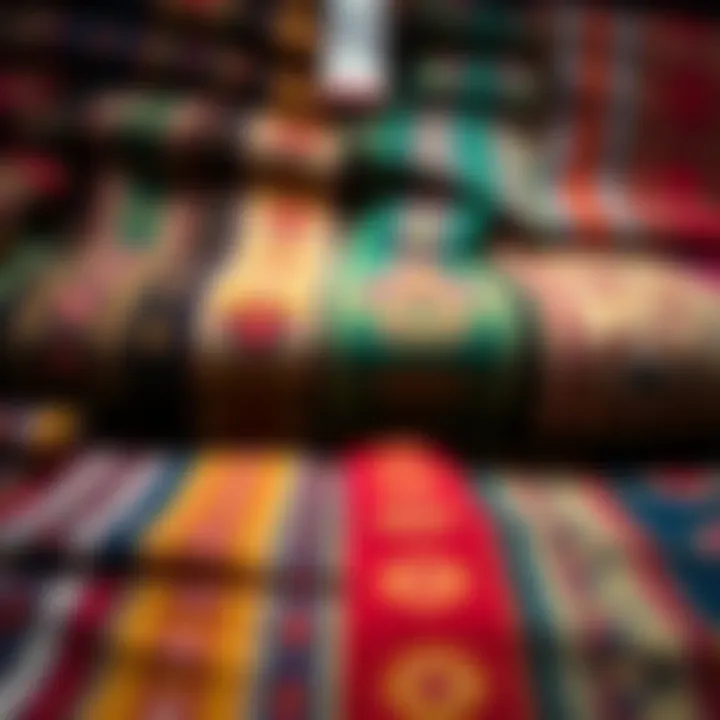 Regional Variations in Azerbaijani Fabrics An array of colorful fabrics representing regional clothing variations