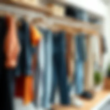 Curated Jean Outfit Combinations A well-organized wardrobe showcasing different jean outfits