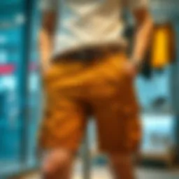 Stylish cargo shorts displayed in a fashionable setting