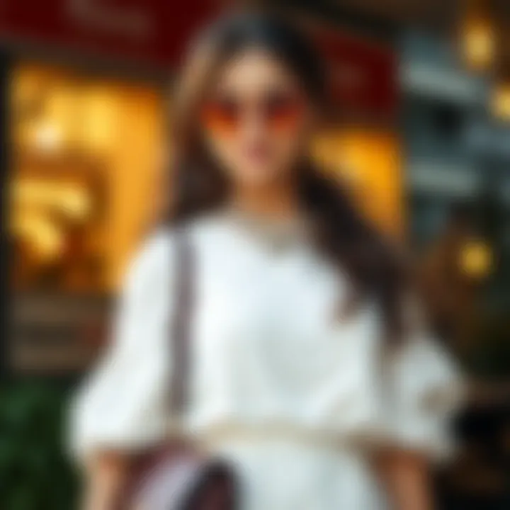 Chic white dress paired with stylish accessories.