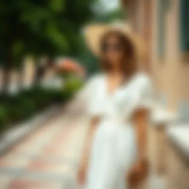 Seasonal look featuring a white dress for summer.