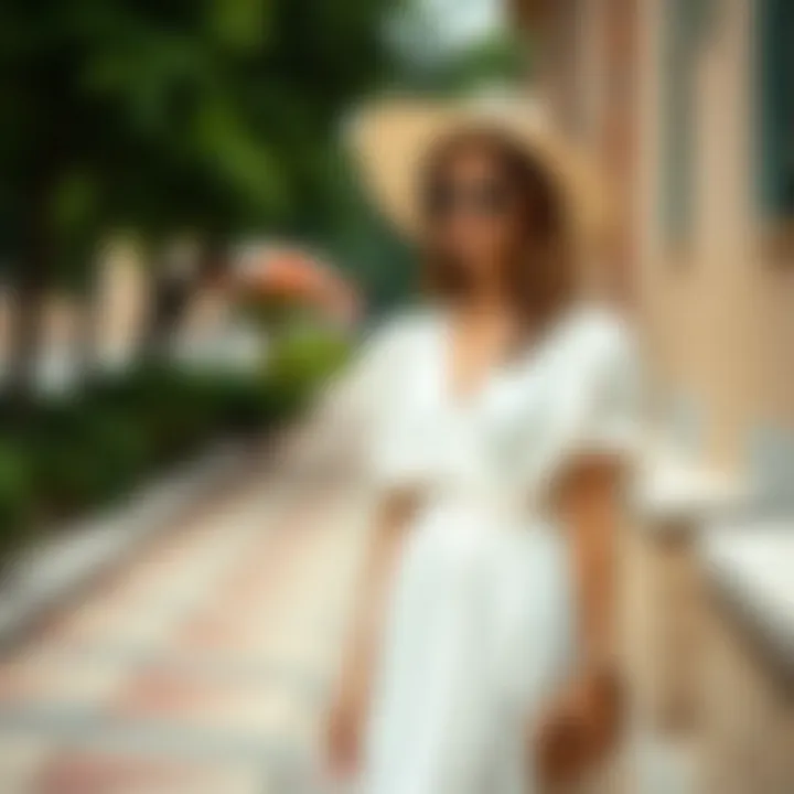 Seasonal look featuring a white dress for summer.