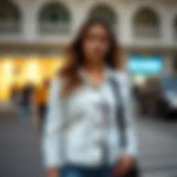 A stylish white denim jacket paired with casual outfits.