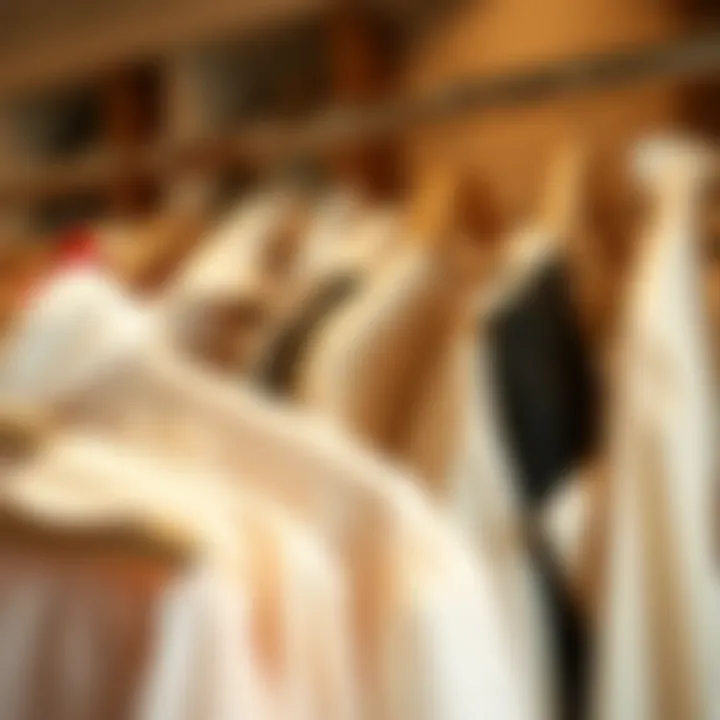 Various blouse styles arranged on a rack