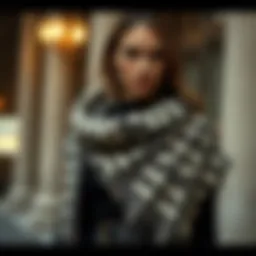 A sophisticated bone shawl draped elegantly over a stylish outfit.