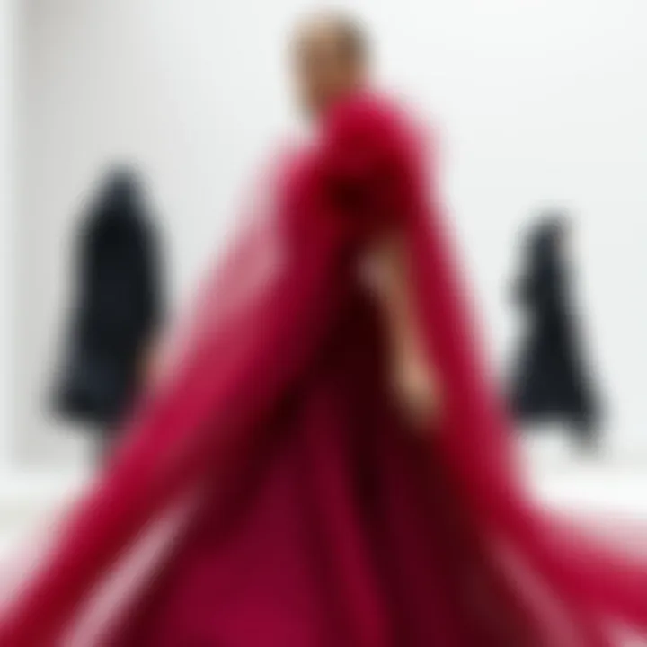 Burgundy tulle used in a high-fashion runway setting