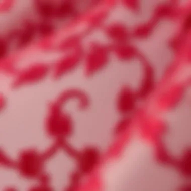 Close-up of intricate patterns on burgundy tulle