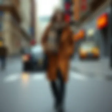 Street Style with Brown Coat A brown coat paired with a fashionable scarf and boots on a city street