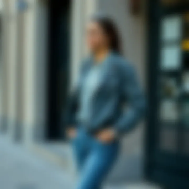 Casual gray jacket paired with jeans