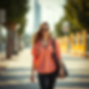 Chic Sport Style in Action A chic woman confidently walking in a stylish yet comfortable sports outfit.