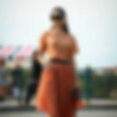 Stylish outfit featuring chiffon pleated skirt with accessories