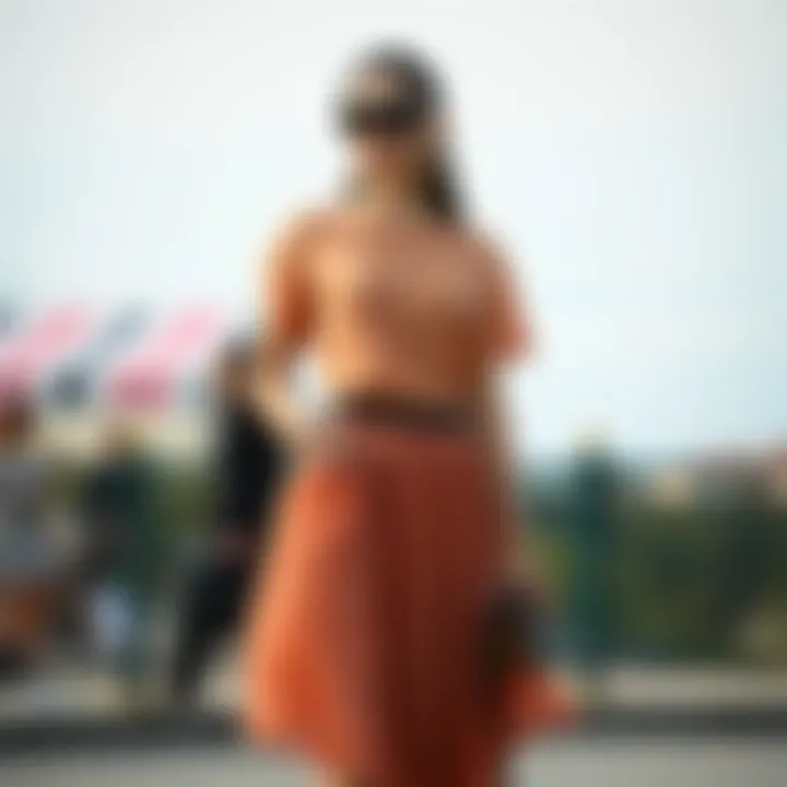 Stylish outfit featuring chiffon pleated skirt with accessories