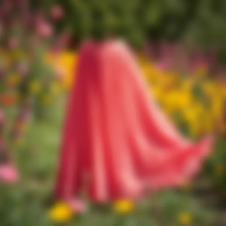 Chiffon pleated skirt displayed in a vibrant outdoor setting