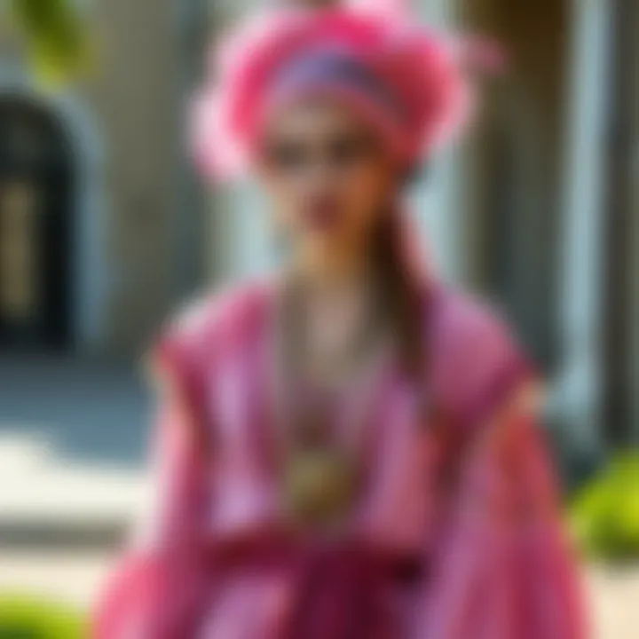 A historical depiction of traditional gypsy attire featuring pink hues