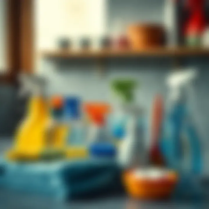 Cleaning supplies arranged neatly