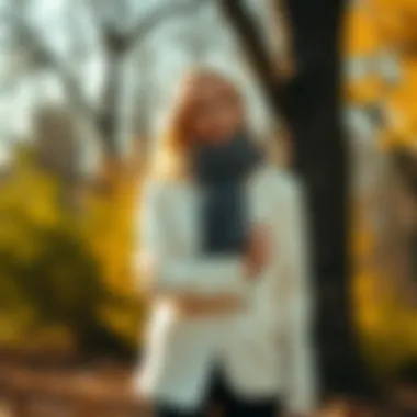 Layered look showcasing cream blazer in autumn setting