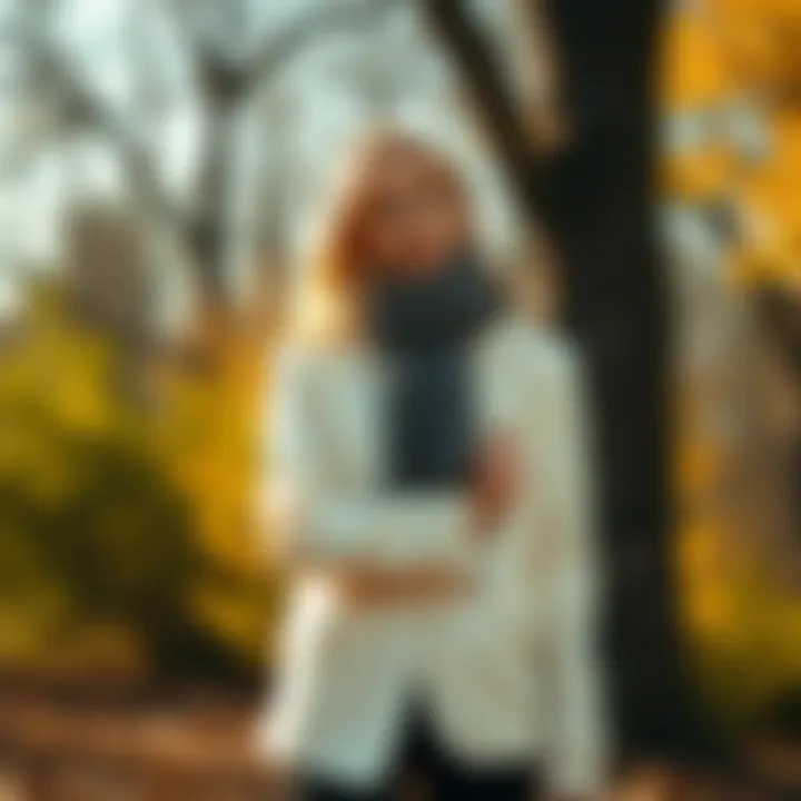 Layered look showcasing cream blazer in autumn setting