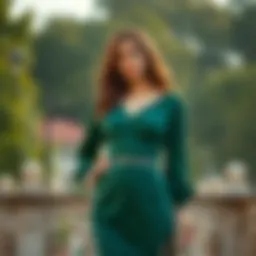 Elegant daily green dress showcasing a flattering silhouette