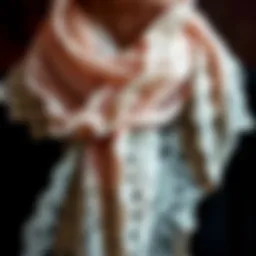 Elegant scarf displaying intricate lace details and textures