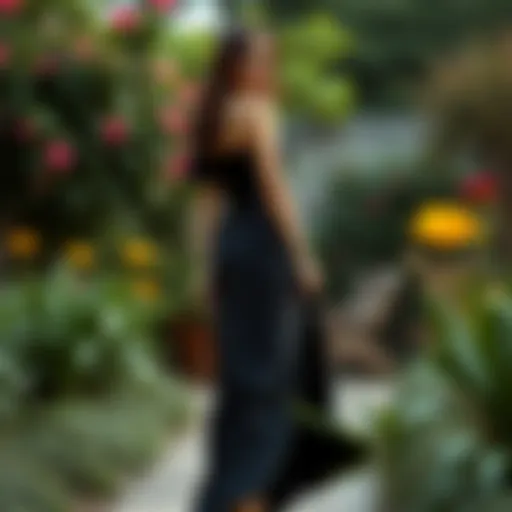 Elegant midi dress in a garden setting