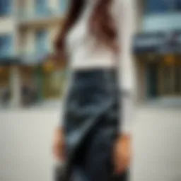 Elegant black leather skirt styled for a chic look