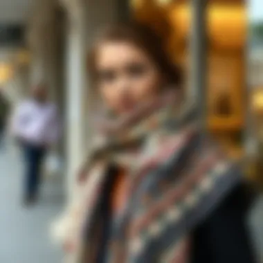 Fashionable Outfit with a Patterned Shawl Fashionable outfit styled with a patterned shawl
