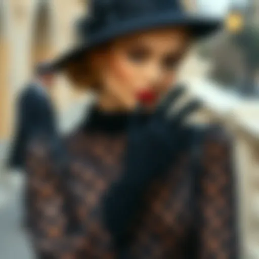 Elegant black gloves styled with a vintage dress