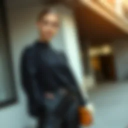 Elegant black balloon sleeve blouse on a stylish outdoor setting