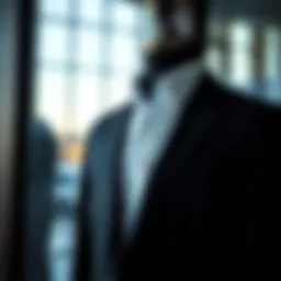 Elegant black suit displayed on a mannequin