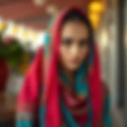 Elegant Egyptian scarf model in vibrant colors