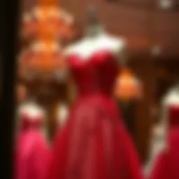 Elegant red party dress on a mannequin