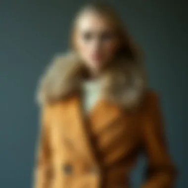 Elegant suede jacket with fur collar displayed on a model