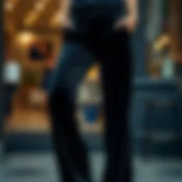 A fashionable black velvet pant with elegant draping.