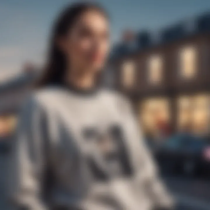 A well-dressed model wearing a designer sweatshirt in a casual setting