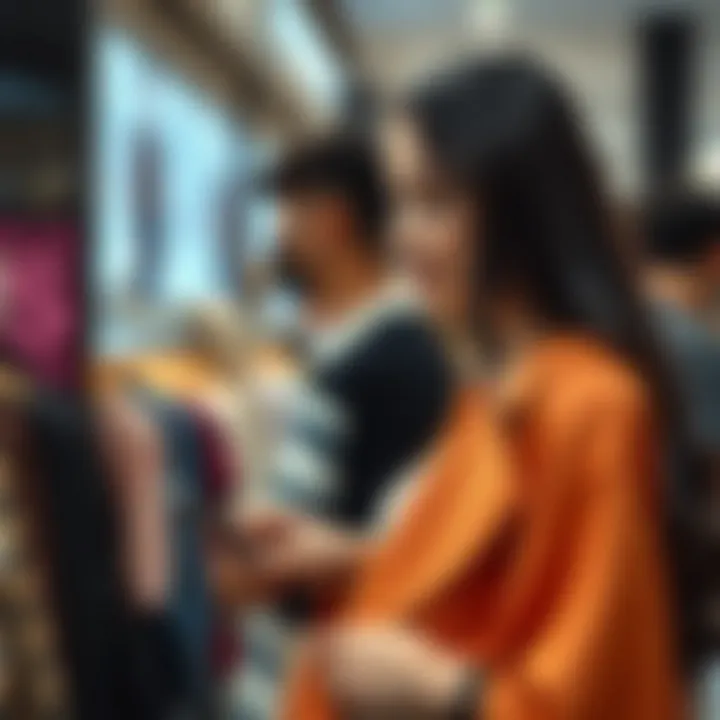 Consumer Engagement in Fashion A close-up of a loyal customer exploring the latest trends