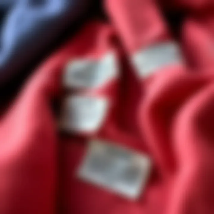 Different fabric samples with care labels