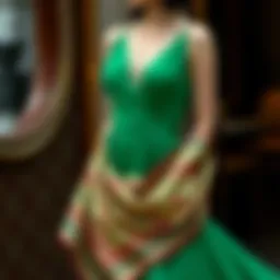 Elegant green dress with a stylish shawl draped over it