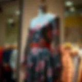 Elegant floral evening dress showcased on a mannequin