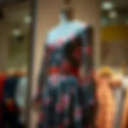 Elegant floral evening dress showcased on a mannequin