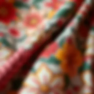 Close-up of a floral fabric showcasing intricate designs and textures