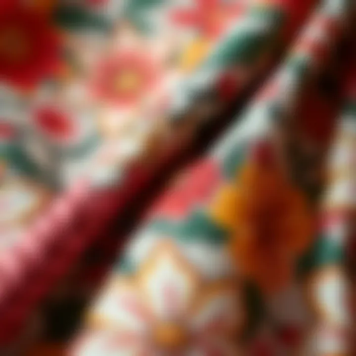 Close-up of a floral fabric showcasing intricate designs and textures