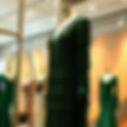 Elegant green fringed dress on a mannequin