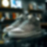 Stylish grey sneakers on display