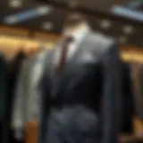 Elegant grey double-breasted suit on a mannequin