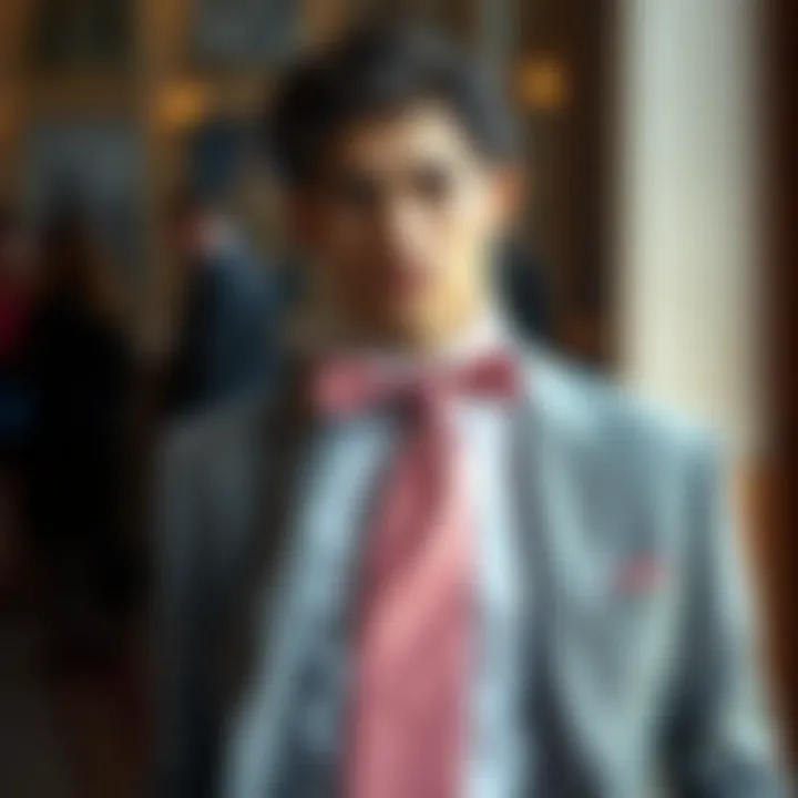 Fashion Scene Emphasizing Rose Dust Tie Elegance Fashionable setting highlighting the elegance of a rose dust tie