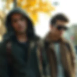 Stylish men wearing lightweight jackets in autumn